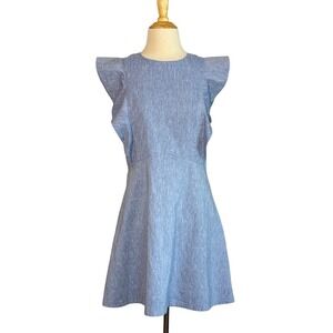 a loves a Size 8 Blue A-Frame Ruffle Sleeve Lace Up Back Knee Length Dress